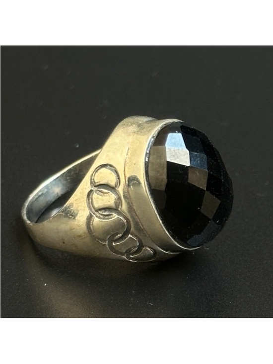 Jewelry - Faceted Black Onyx Ring - Size 6.5 - 925 Sterling Silver